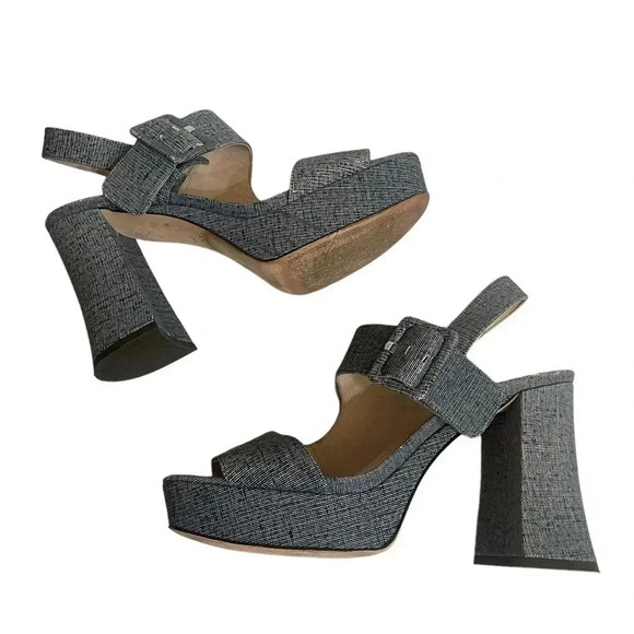 Nine West Denim Retro Platform Heeled Sandals Women’s size 9.5 - Picture 6 of 17